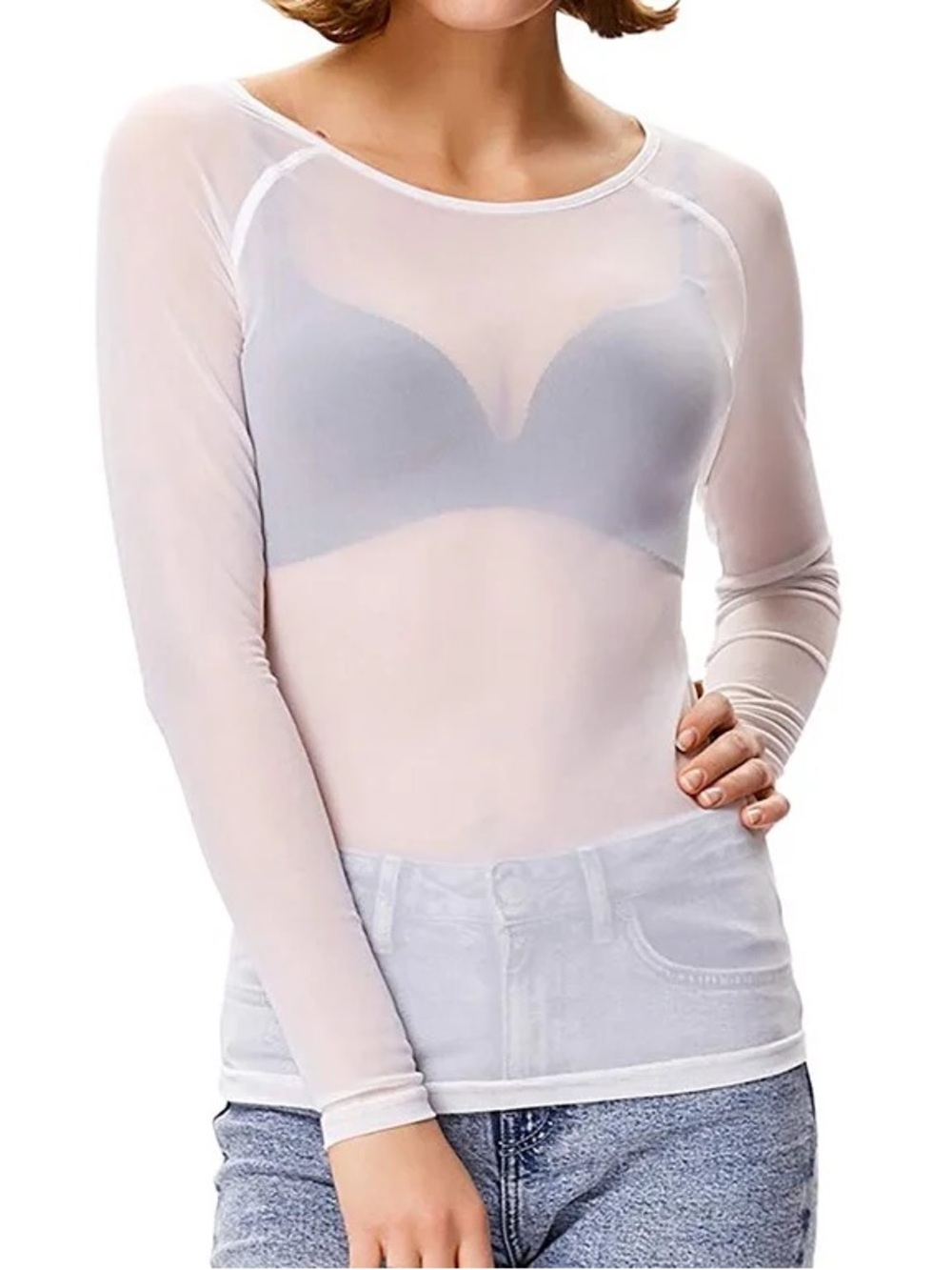 Sheer White Long-Sleeve Top M NWOT